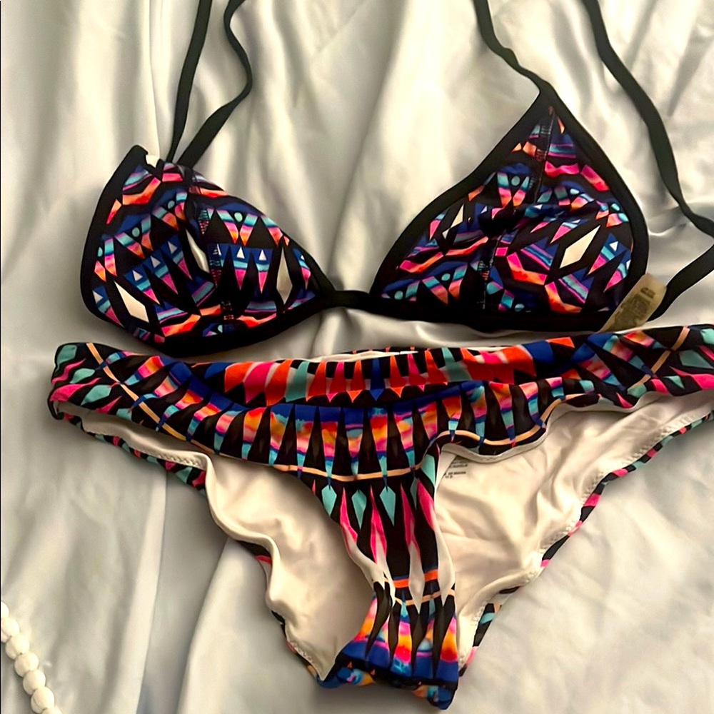PINK Victoria's Secret Black and Red Bikini Set